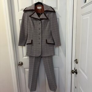 Vtg Fred Rothschild Womens Tweed Suit Set Jacket Pants Brown 70s Small (DESC.)